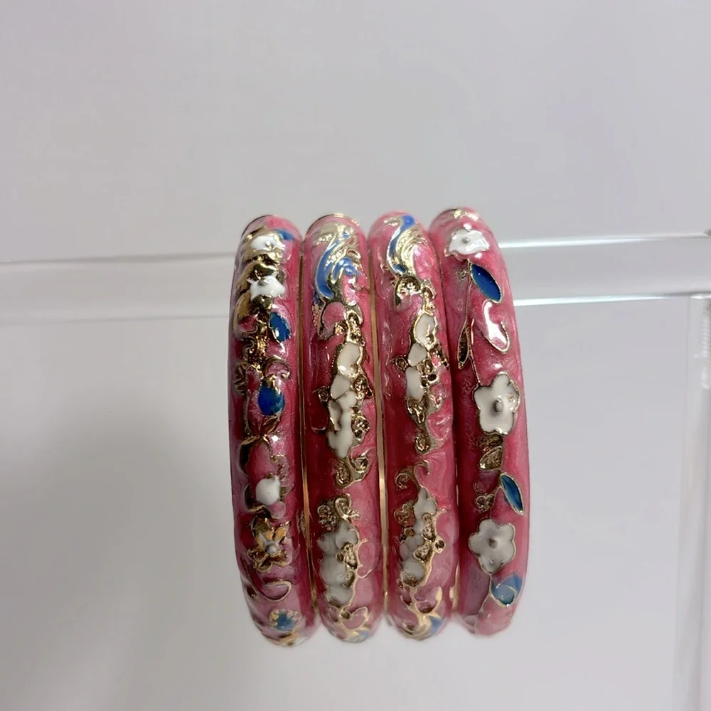 New Handcrafted Cloisonne Bangle Bracelets Golden Enamel Metal Handcuff - Picture 2 of 4